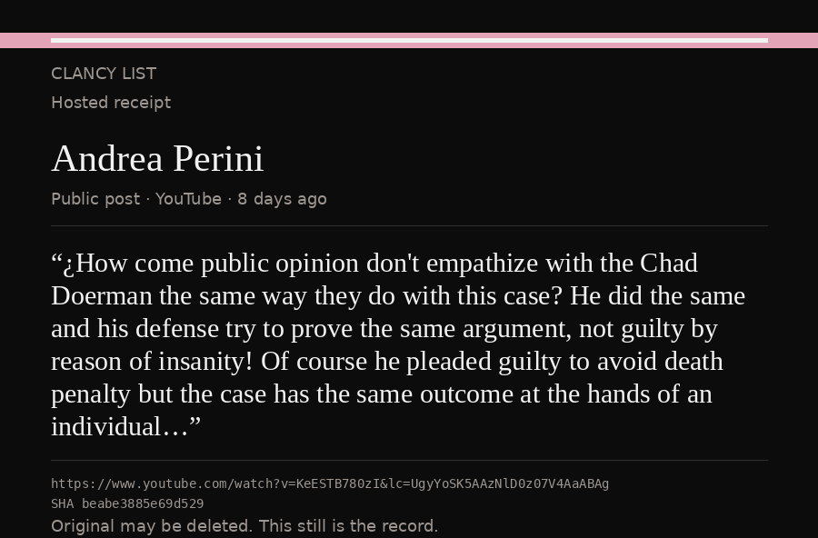 Hosted receipt of this public statement