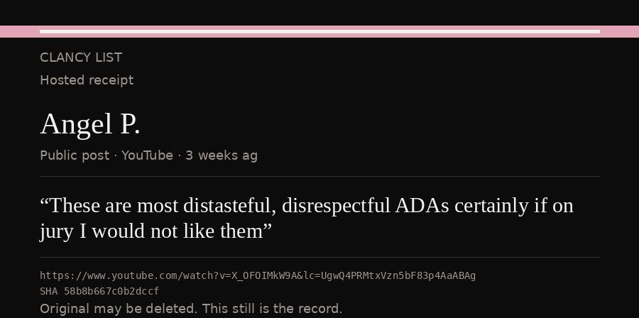 Hosted receipt of this public statement