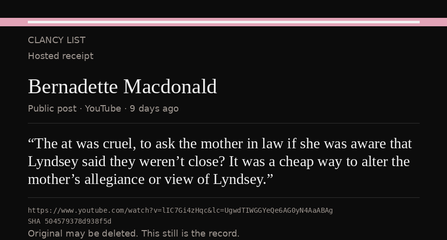 Hosted receipt of this public statement
