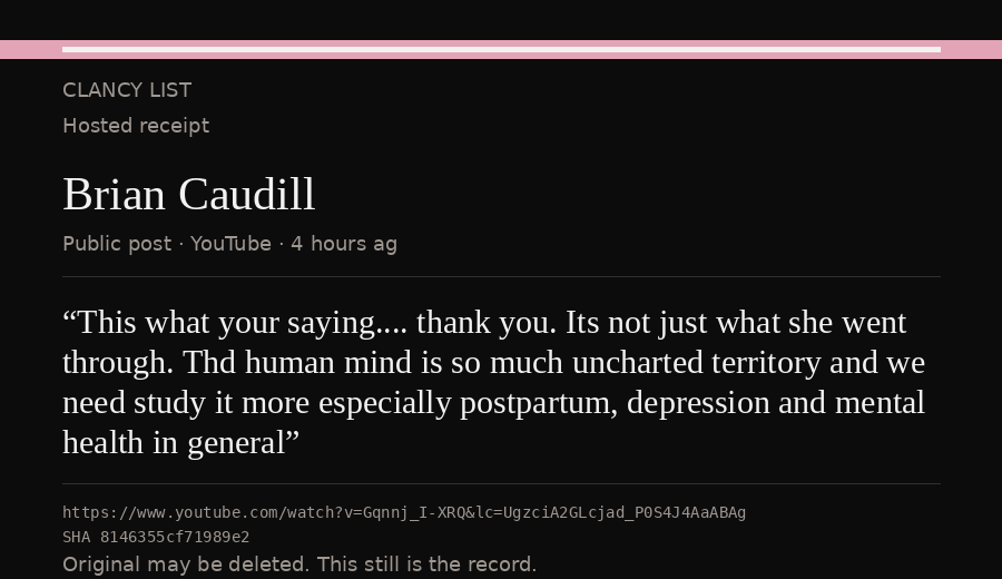 Hosted receipt of this public statement
