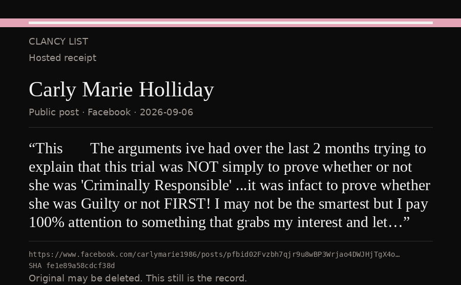 Hosted receipt of this public statement