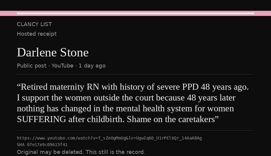 Hosted receipt of this public statement