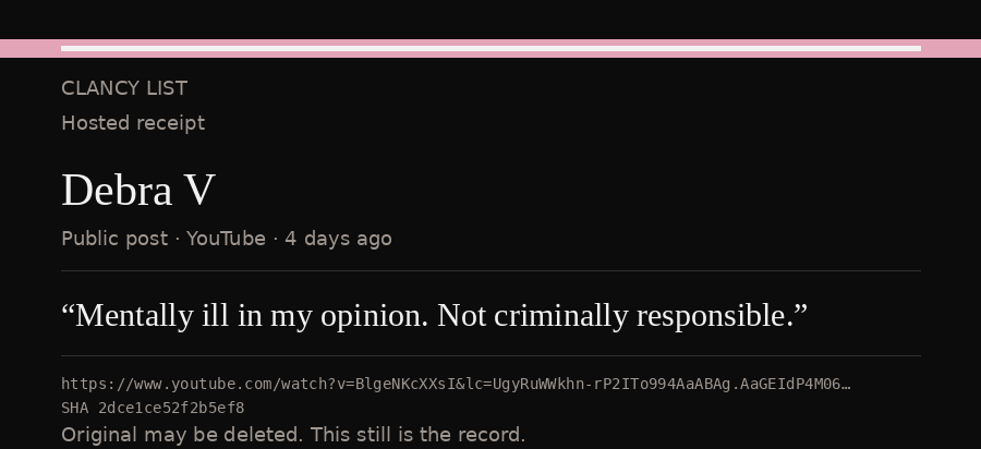Hosted receipt of this public statement