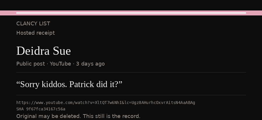 Hosted receipt of this public statement