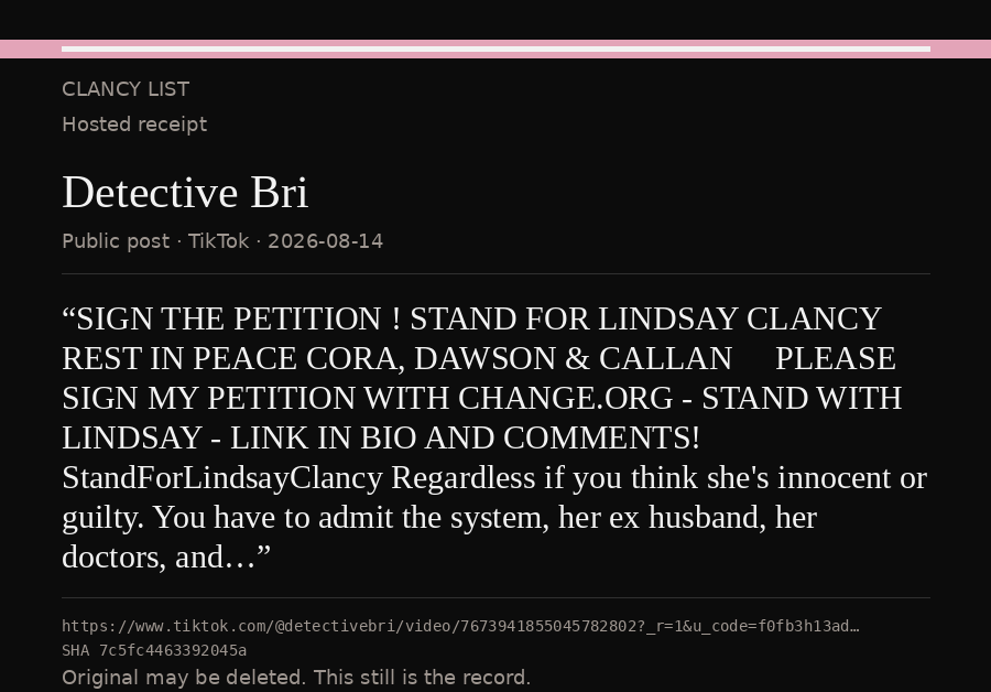 Hosted receipt of this public statement