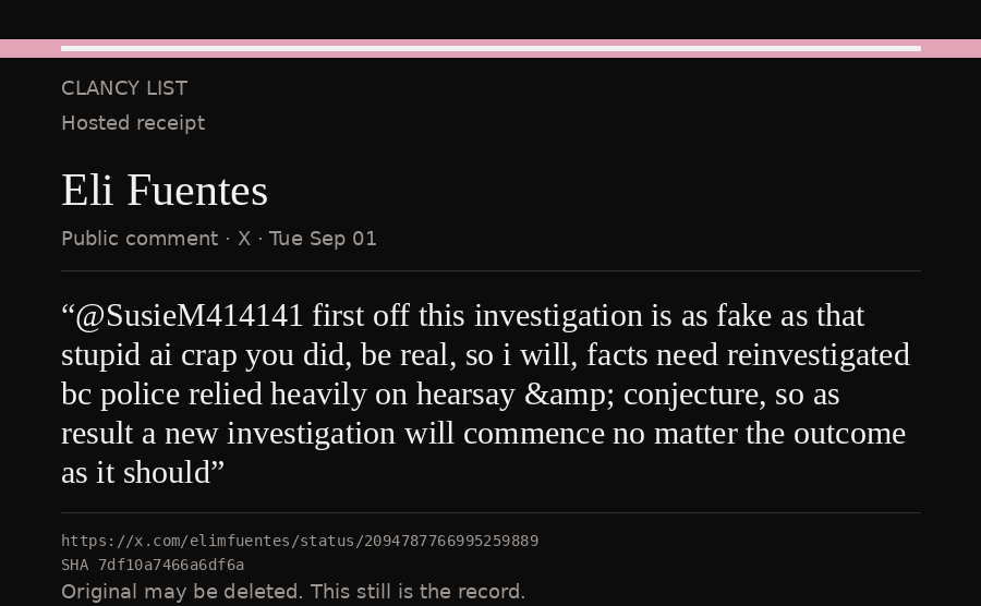 Hosted receipt of this public statement