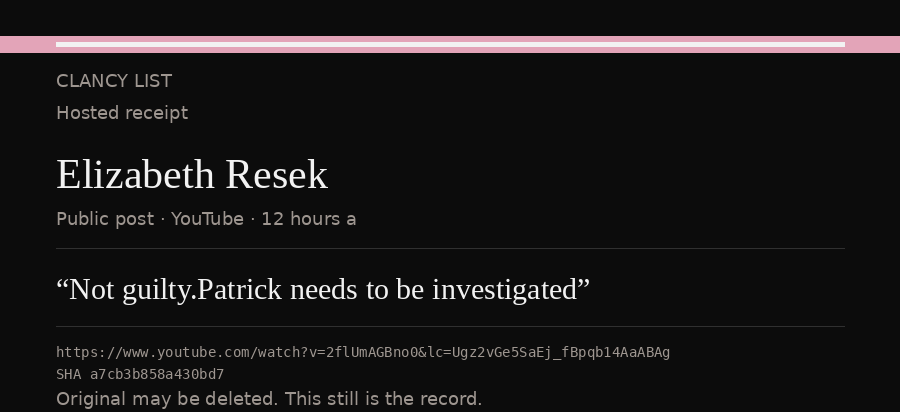 Hosted receipt of this public statement