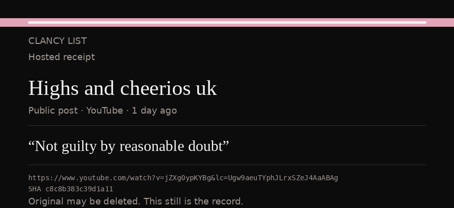 Hosted receipt of this public statement
