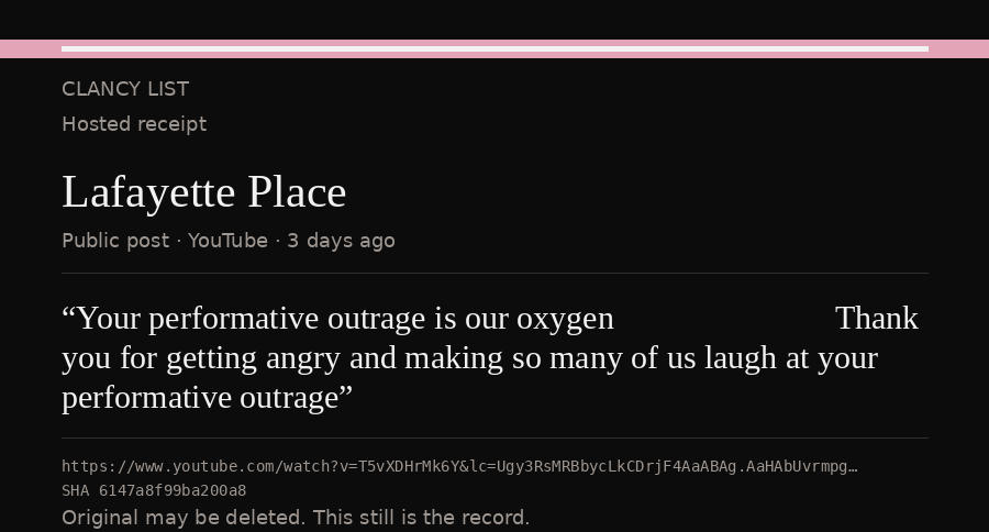 Hosted receipt of this public statement