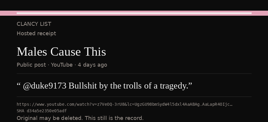 Hosted receipt of this public statement