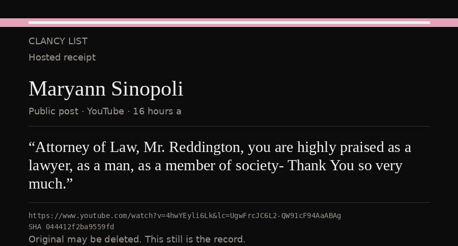 Hosted receipt of this public statement