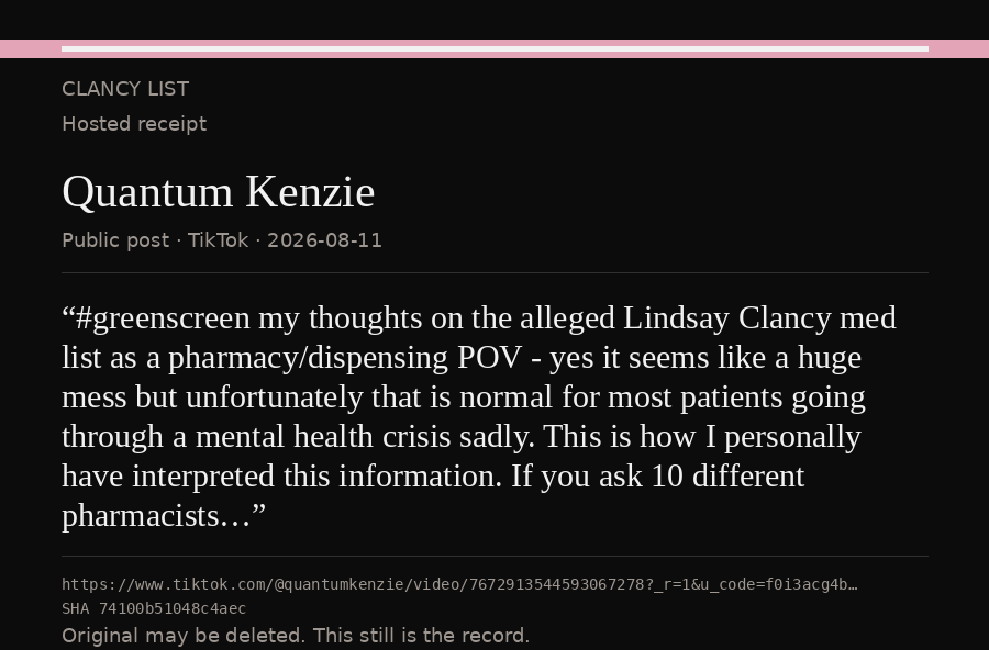 Hosted receipt of this public statement