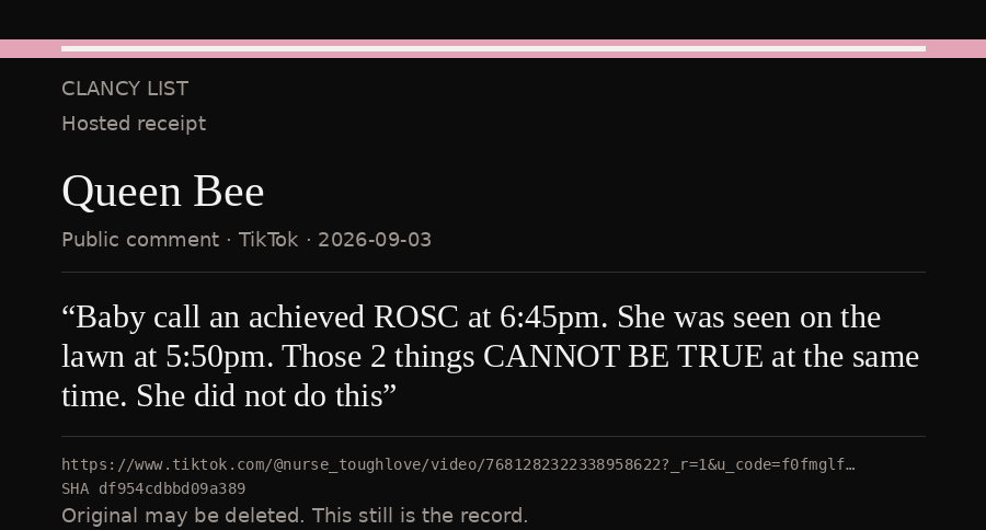 Hosted receipt of this public statement