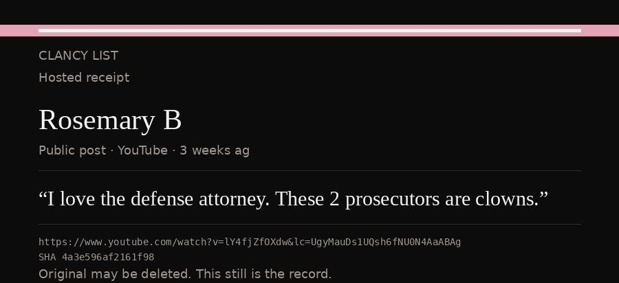 Hosted receipt of this public statement