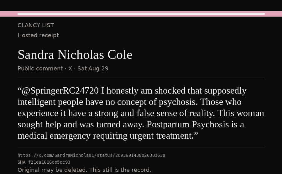 Hosted receipt of this public statement