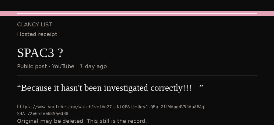 Hosted receipt of this public statement