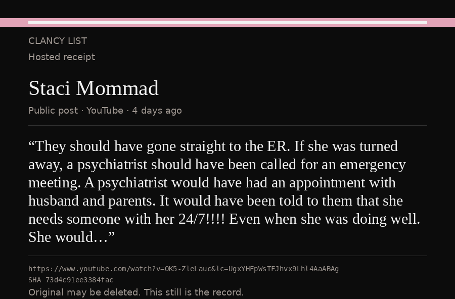 Hosted receipt of this public statement