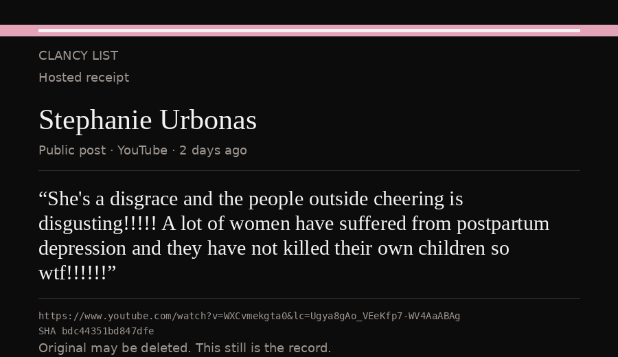 Hosted receipt of this public statement