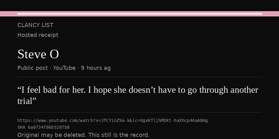 Hosted receipt of this public statement