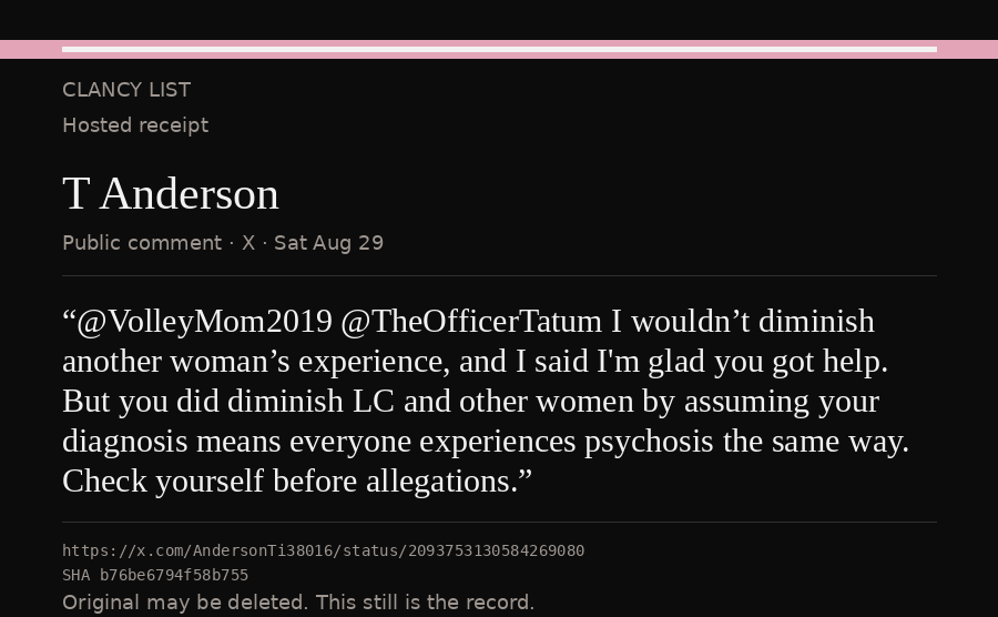 Hosted receipt of this public statement