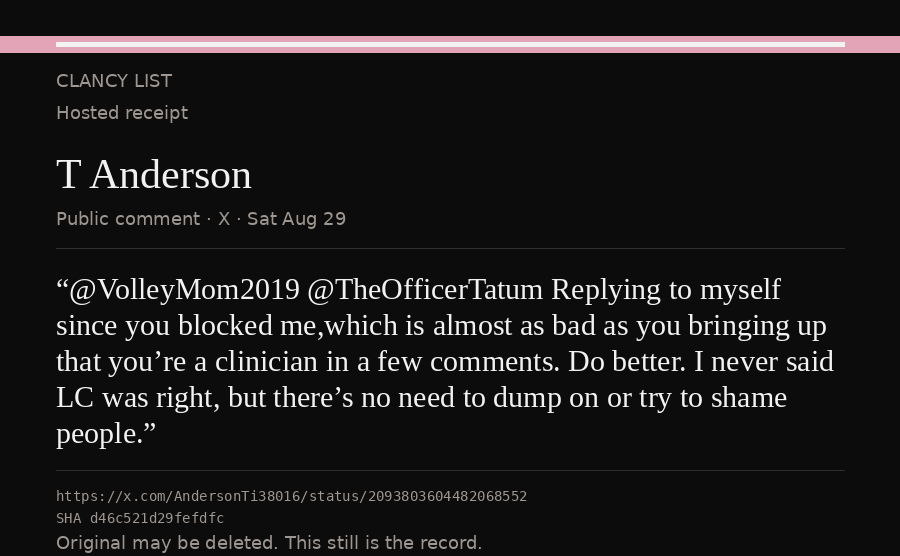 Hosted receipt of this public statement
