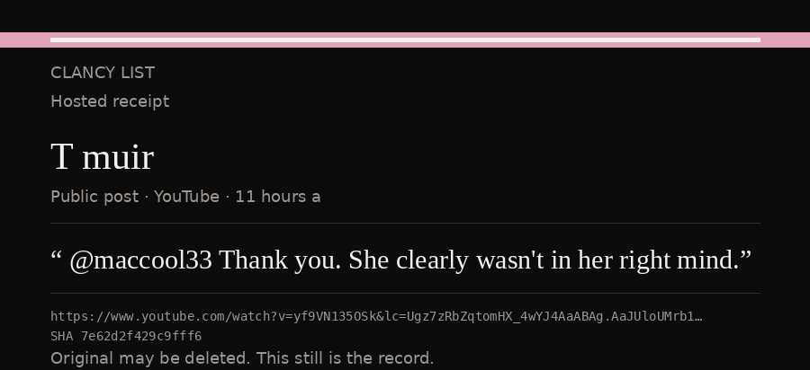 Hosted receipt of this public statement