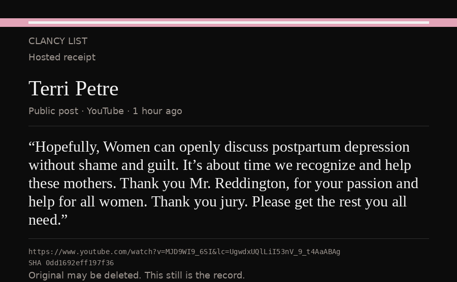 Hosted receipt of this public statement