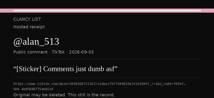 Hosted receipt of this public statement