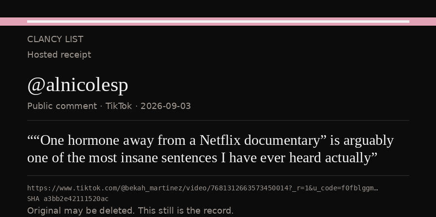 Hosted receipt of this public statement