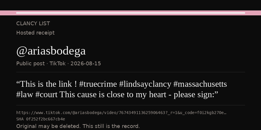 Hosted receipt of this public statement