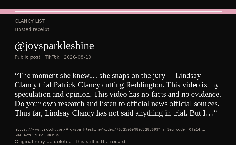 Hosted receipt of this public statement