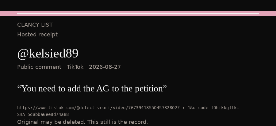 Hosted receipt of this public statement