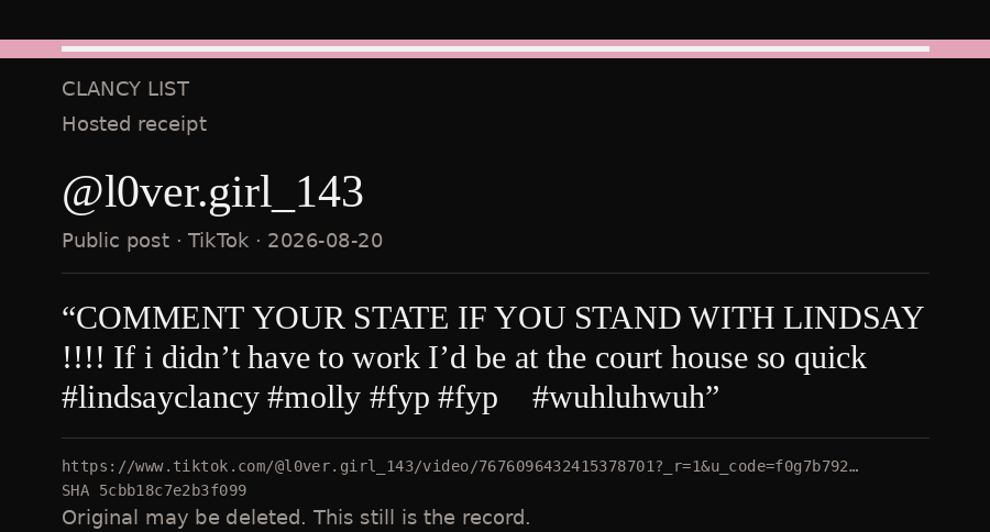 Hosted receipt of this public statement