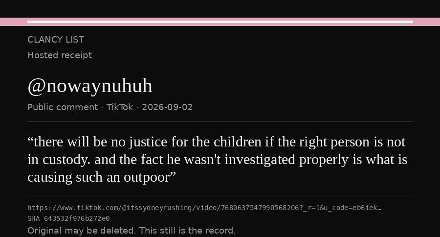 Hosted receipt of this public statement