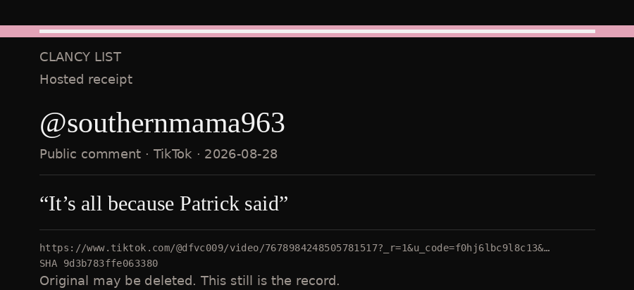Hosted receipt of this public statement