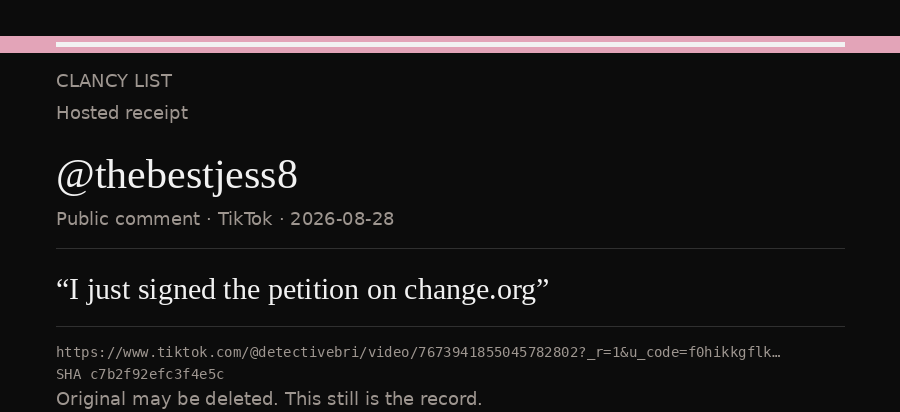 Hosted receipt of this public statement