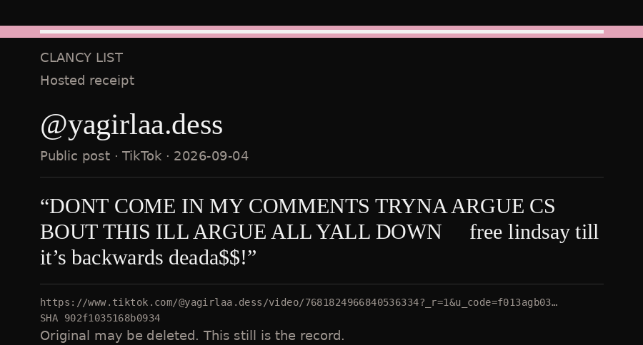 Hosted receipt of this public statement
