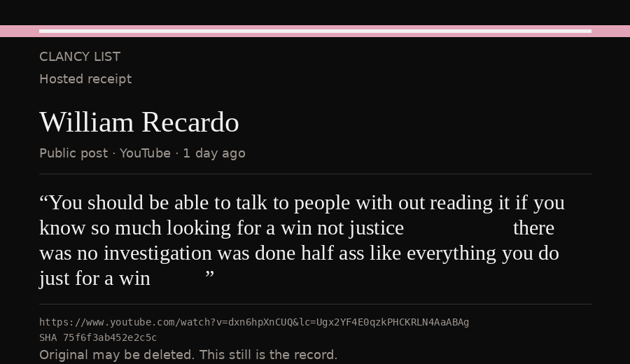 Hosted receipt of this public statement