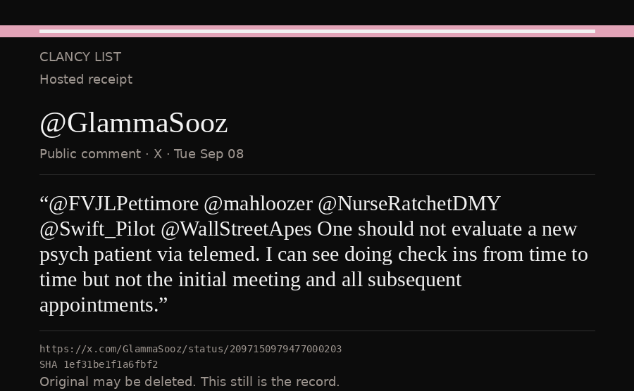 Hosted receipt of this public statement