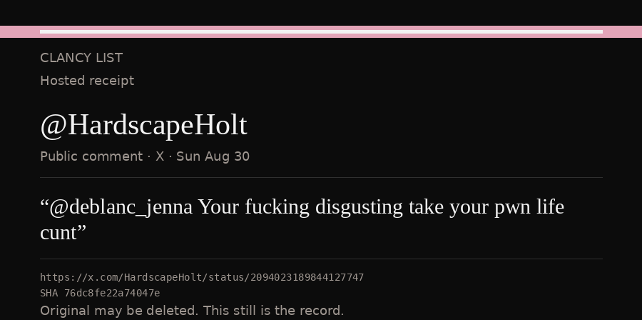 Hosted receipt of this public statement