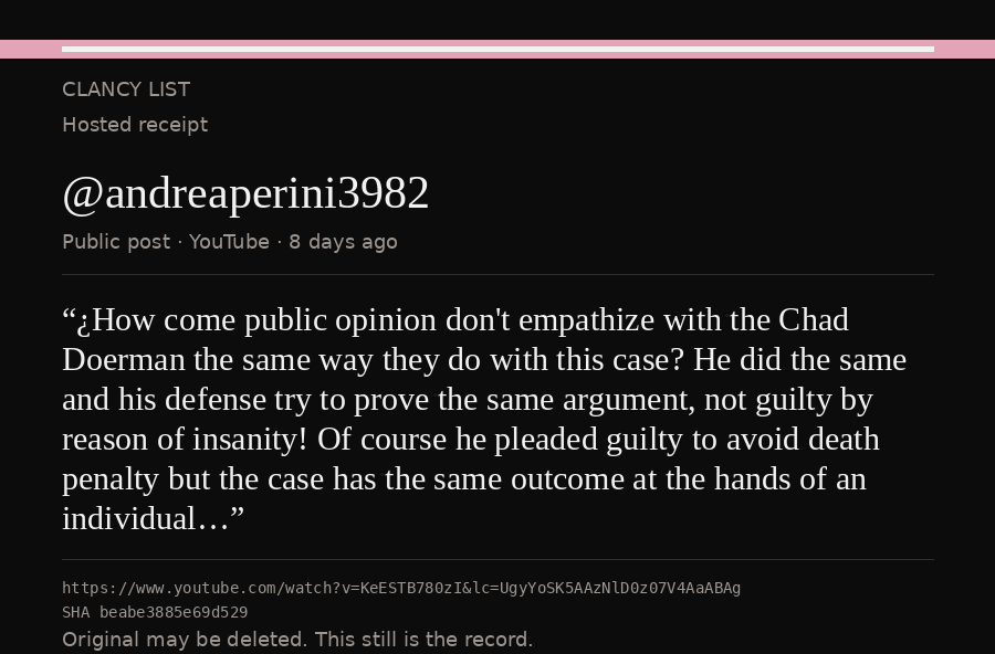 Hosted receipt of this public statement