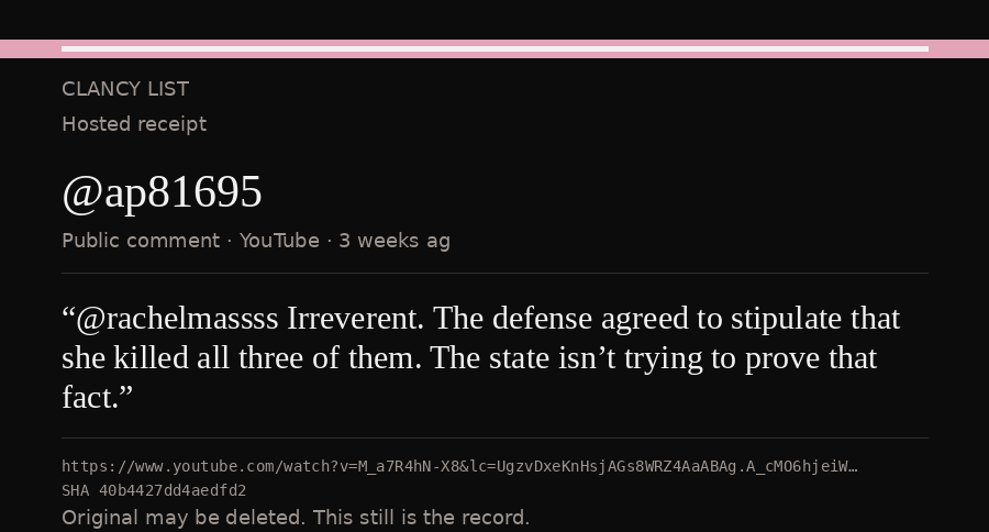Hosted receipt of this public statement