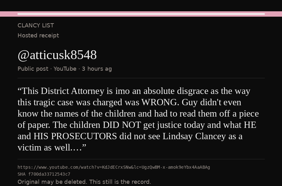 Hosted receipt of this public statement