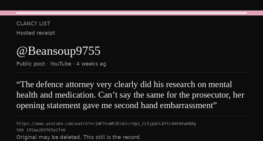 Hosted receipt of this public statement