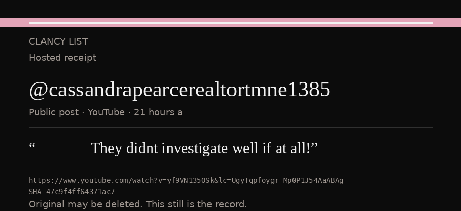 Hosted receipt of this public statement