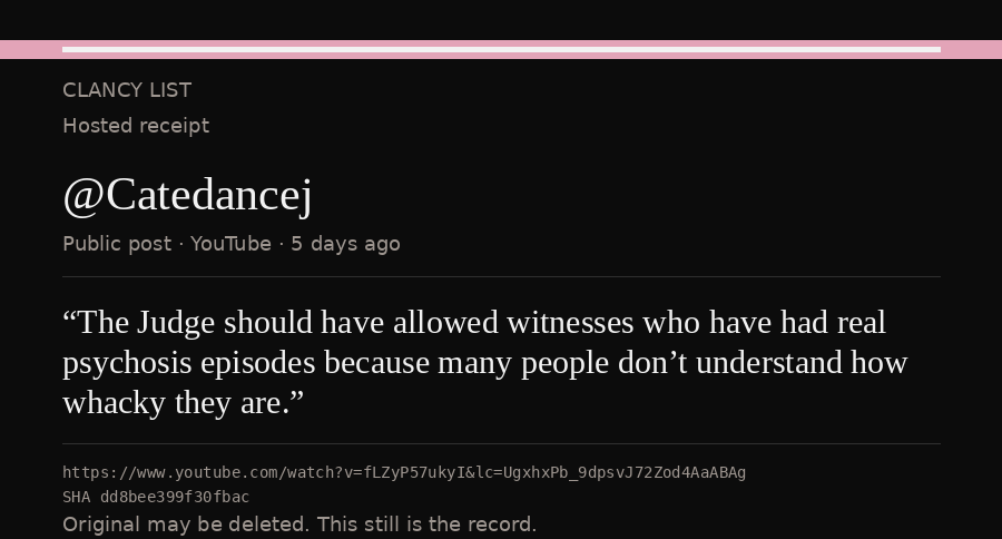 Hosted receipt of this public statement