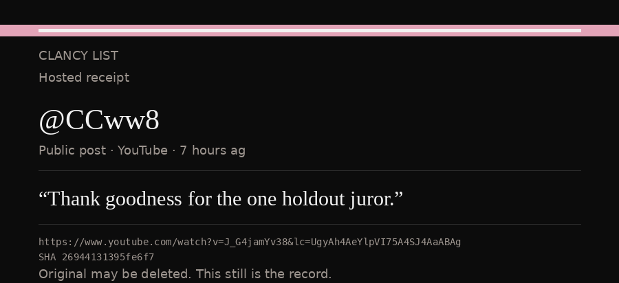 Hosted receipt of this public statement