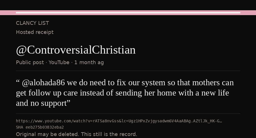 Hosted receipt of this public statement