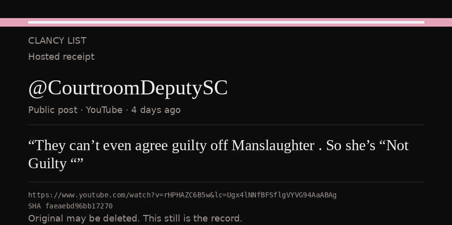 Hosted receipt of this public statement