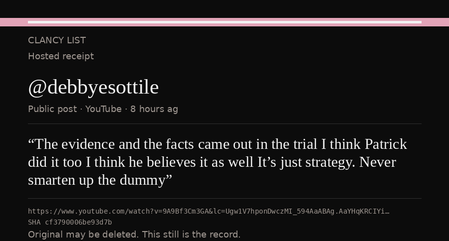 Hosted receipt of this public statement